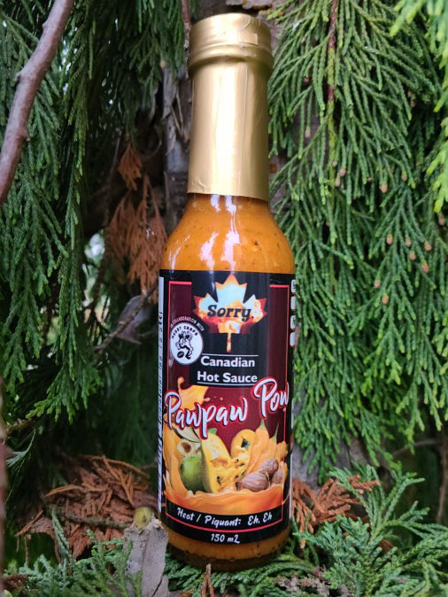 Pawpaw Pow Sorry Sauce Canadian Hot Sauce collab with Muddy Crops